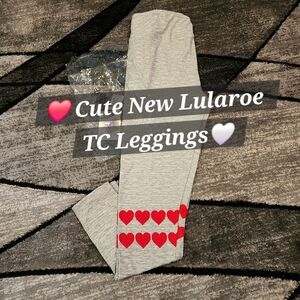 LuLaRoe Leggings Red Hearts Gray Tc Tall & Curvy New Vintage Plus Valentine Day